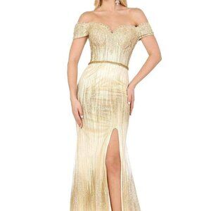 NWT Dancing Queen 4071 Lace Appliques/Embroidery Prom Dress Gold Size XS